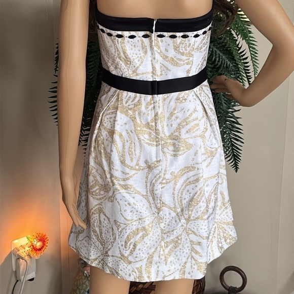 Lilly Pulitzer Christine Strapless Dress Gold Metallic Floral Black Beaded - Picture 9 of 15